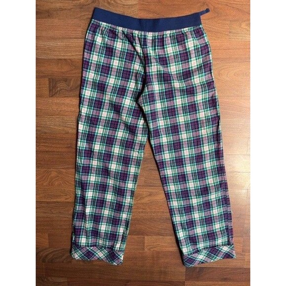 Womens Victoria’s‎ Secret Pajama Pants M Blue Pink Plaid Flannel Pjs Pockets - Picture 4 of 10
